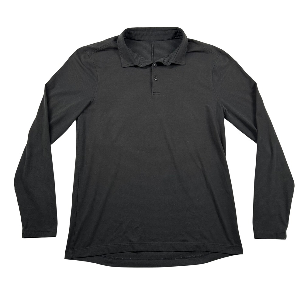 Lululemon Polo Shirt Mens M Black Long Sleeve Athletic Activewear Performance